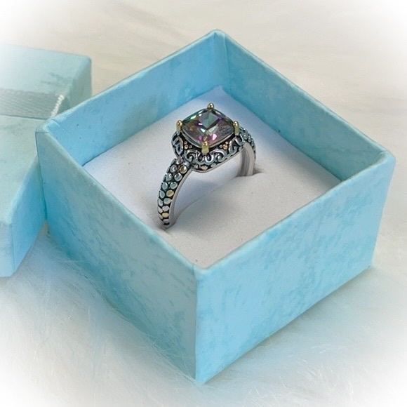 Sterling Silver Celtic Rainbow Topaz Cushion CZ - Picture 2 of 9